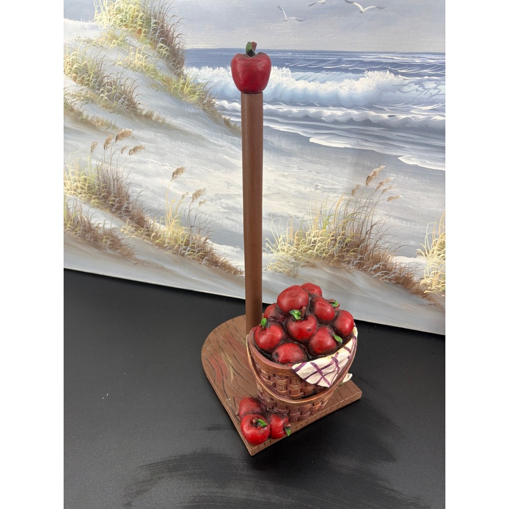 Vintage Farmhouse Resin Apple Basket Paper Towel Holder Red Country Kitchen